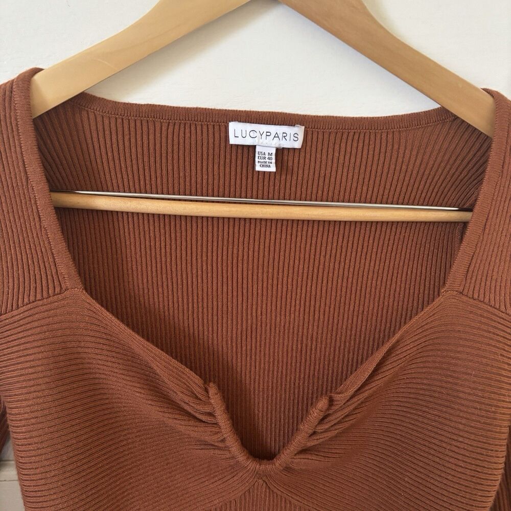 Womens Babydoll Blouse Size Med Brown Ribbed Y2K Bodycon Boho College City Party - Picture 3 of 10